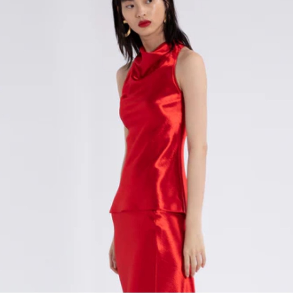 Sies Marjan Red Louma Satin Cowl Neck Tunic Top |Size 8